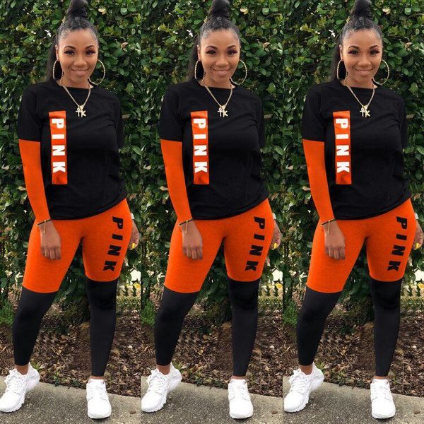 

women's two piece pants zaggin 2021 autumn women letters pink 4-color 2-piece set casual lady o-neck full sleeve long skinny sports, White