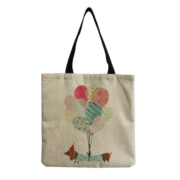 

evening bags daily practical shoulder bag cute cartoon dog balloon print ladies satchel casual tote lazy style linen handbag