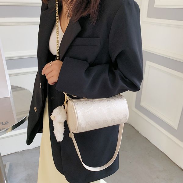 

handbag printed women's autumn new bear pendant single shoulder fashion cylinder messenger bag