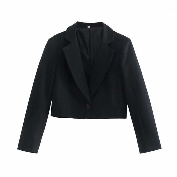

women's suits & blazers puwd vintage women single button short blazer jackets 2021 summer fashion ladies notched collar black jacket gi, White;black