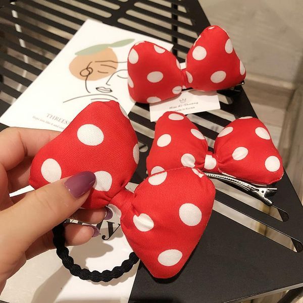 

hair accessories cute bow elastic band clips wholesale red point 2021 cartoon hairpin children head rubber hairband for girls, Slivery;white