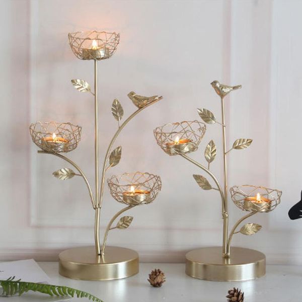 

candle holders iron glass party wedding decorations candlesticks gold metal plant leaves candelabra table centerpiece