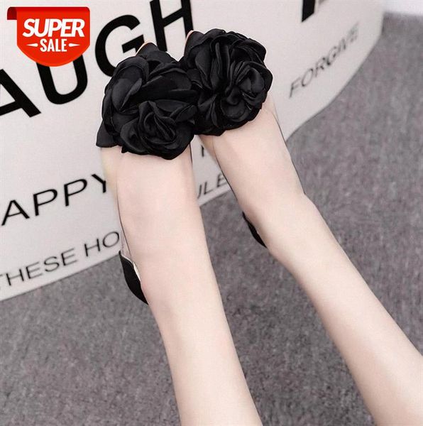 

casual single shoes women pvc splicing pointed flower accessories decoration women's shallow mouth #1q5h, Black