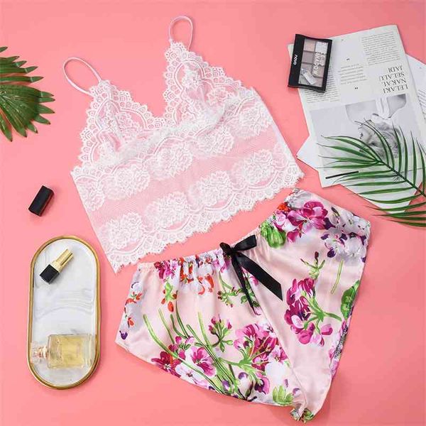 

lace hollowed out color gas attractive fun suspender pajamas two piece set large size home comfort, Black;white