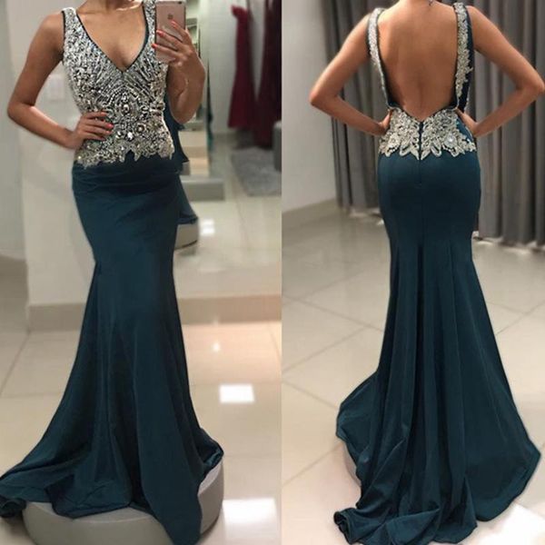 

party dresses 2021 luxurious beaded sequins mermaid prom v-neck sleeveless backless special occasion custom made sexy, White;black