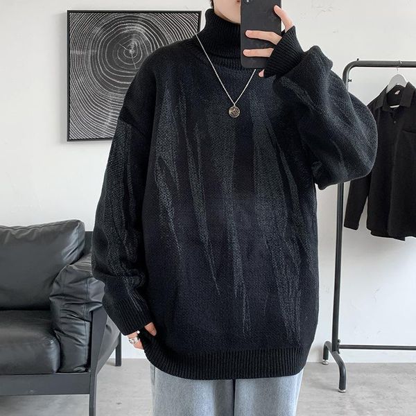

men's sweaters couple style tie-dye turtleneck sweater autumn and winter loose harajuku casual contrast color pullover, White;black