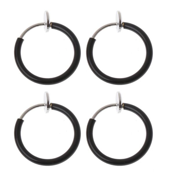 

dangle & chandelier 4pcs clip on fake earrings hoop non-pierced nose rings lip ear body jewelry, Silver