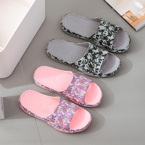 

slippers fashion women's sandals and slippers, printed fresh outer wear non-slip home indoor bathroom bathshoes, Black