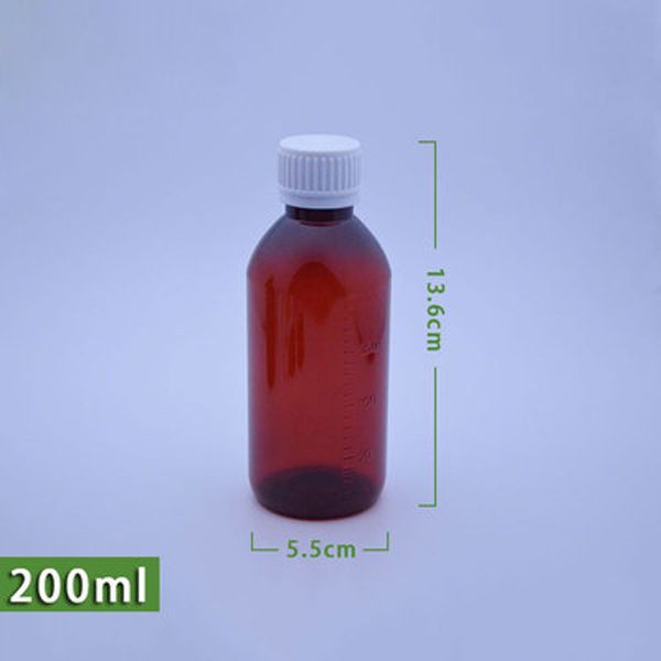 Bottiglie in PET color ambra a tenuta stagna da 200 ml, contenitore vuoto, bottiglie in plastica liquida - Tappi di sicurezza a vite di colore bianco