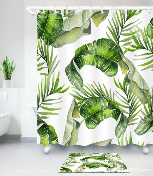 

shower curtains green leaves 3d printed polyester waterproof curtain with 12pc hook mildew resistant bath mat doormat home decor