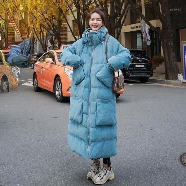 

women's down & parkas 2021 women winter x-long solid warm female corduroy cotton-padded jackets ladies thicken stand collar outwear y70, Black