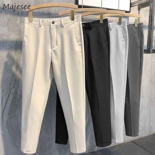

men's pants men ankle length casual drape button- pantalones mens british style loose pencil trousers oversize slim, Black