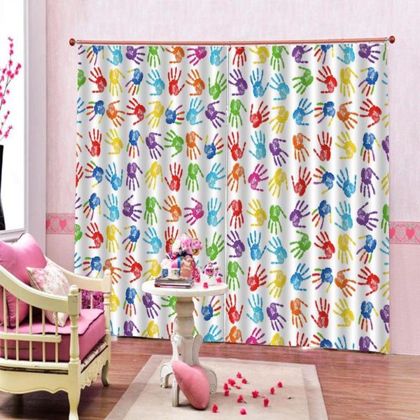 

curtain & drapes human handprint kids colorful paint effect open palms art work print large window for living room bedroom sets