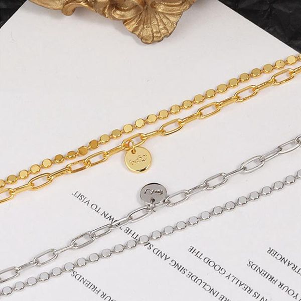 

link, chain simple double round medal bracelet, Black