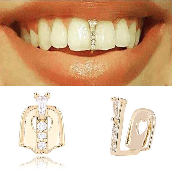 Другие золотые зубы грили Crystal Grillz Top Single Dental Caps thlystone Clips Зубные украшения хип -хоп украшения оптом