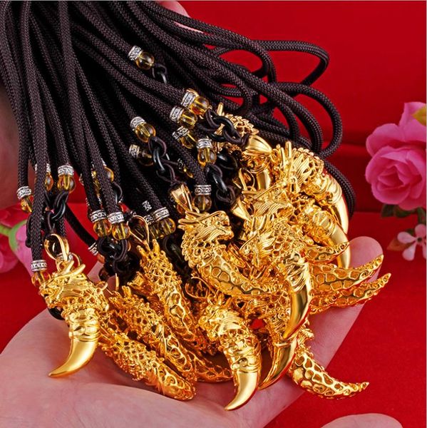 

men's slide wolf tooth pendant necklace retro style 24k gold plated pendants men brass necklaces, Silver