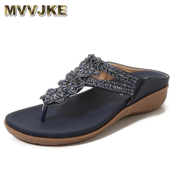 

slippers mvvjkewomen's summer shoes vintage flower rhinestones ladies flip flops female sandals casual beach large size, Black