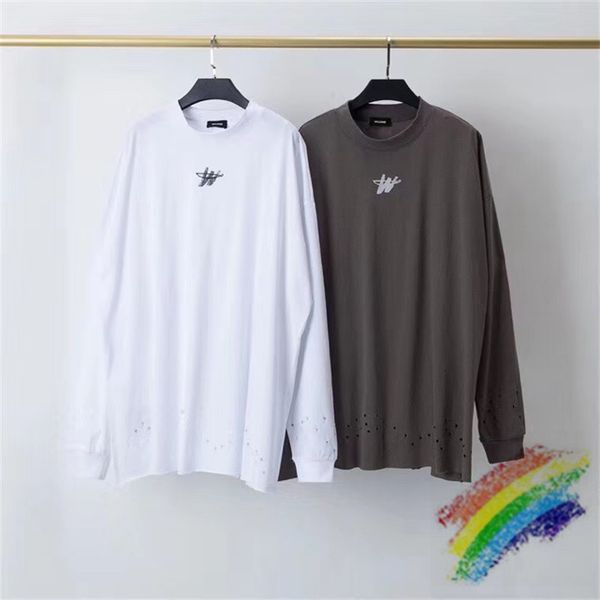

t shirts hole long sleeve we11done t shirt men women streetwear fashion casual small w well done t-shirt tees, White;black
