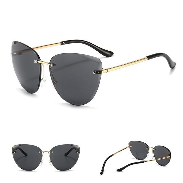 

trendy polygonal cut edge fashion sunglasses women rimless glasses big frame sunshade uv400 driving travel, White;black