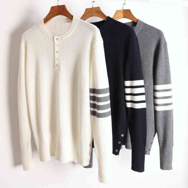 

men's sweaters fashion brand sweater, oval neck pure wool striped waffle clothing, casual autumn and winter coat, 2021, White;black