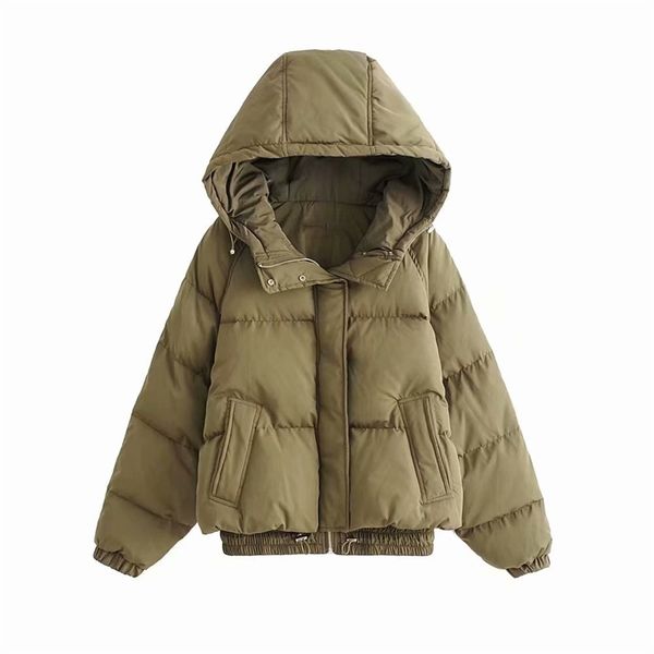 

causal women zipper wadded jacket fashion ladies hooded thick outercoat streetwear female chic army green short coat 210427, Black