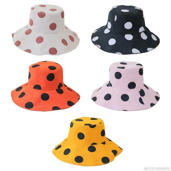 

wide brim hats round dots decorated bucket hat in cotton made fisherman cap travel sunhat outdoor panama for men women with flat wholesa, Blue;gray