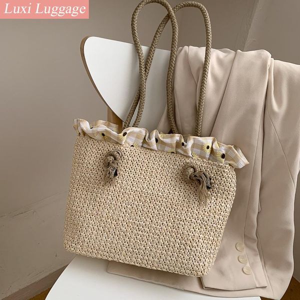 

cross body designer lace decoration straw bag women shoulder bags handbag large capacity tote beach