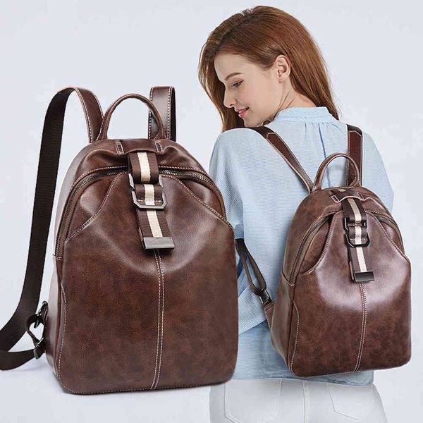 

leather backpack fashion trend first layer cowhide women's bag brand oil wax leather