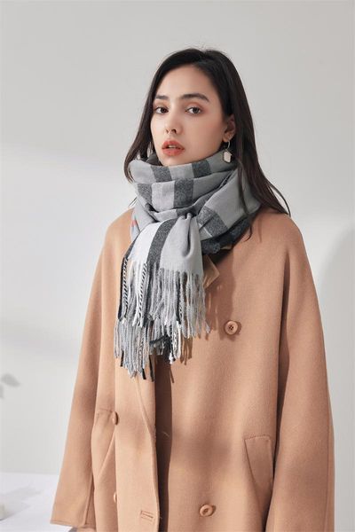 

scarves winter women plaid scarf hijab with tassel shawl lady wrap foulard soft head large autumn warm 180*70cm, Blue;gray