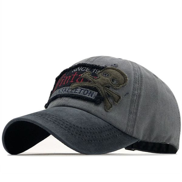 

fishing baseball cap trendy cool skull patch burrs distressed stitching washed cotton peaked cap mens and womens sun hats, Blue;gray