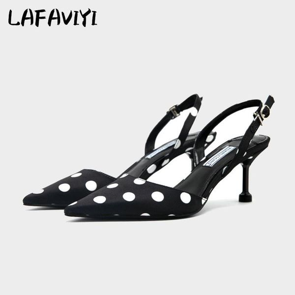 

dress shoes 2021 summer sandals female korean high-heeled women's thin heel polka dot fashion single pointed, Black