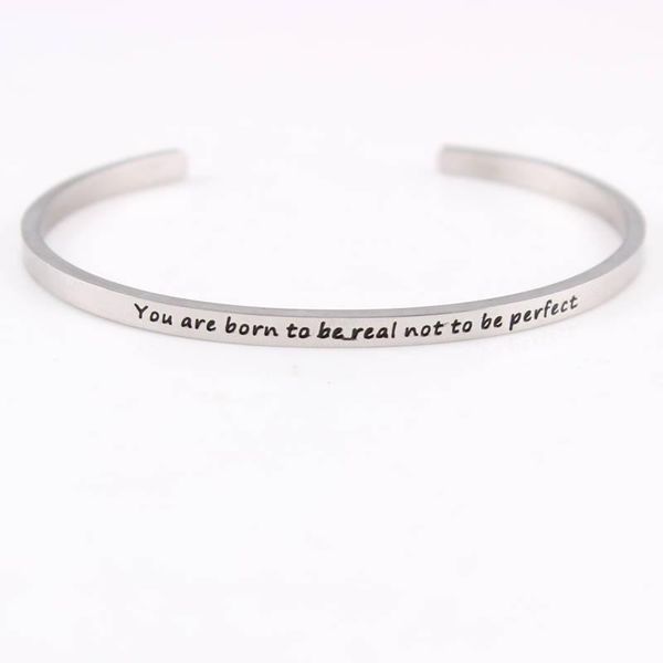 

bangle mix color 316l stainless steel engraved positive inspirational quote cuff mantra bracelet for women men jewelry, Black