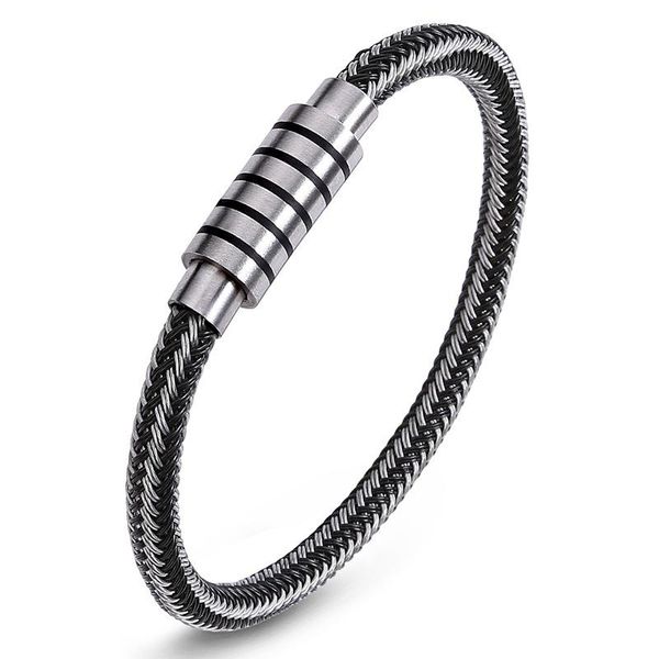

cuff punk black and white braided steel wire bracelet fashion magnetic buckle simple style wristband men stainless bangles