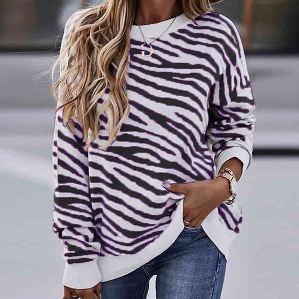

knits spring fashion casaul tie-dye tiger striped print elegant o-neck long sleeves sweatshirt autumn female streetwear 5xl ac2b pwh5, White