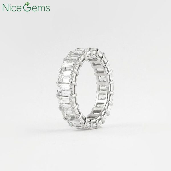 

cluster rings nicegems solid 14k white gold 6-7ctw emerald cut moissanite band full eternity wedding stacking matching bridal ring, Golden;silver