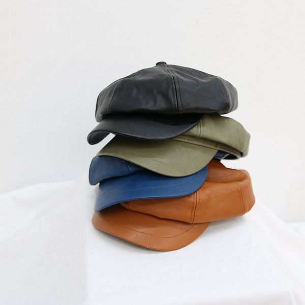 

leather octagonal net red versatile beret bud pumpkin painter duck tongue hat, Blue;gray
