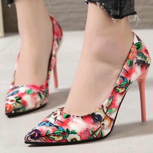 

dress shoes spring women pumps thin high heel platform pointed toe floral shallow 2021 elegant party wedding ladies zapatos de mujer, Black