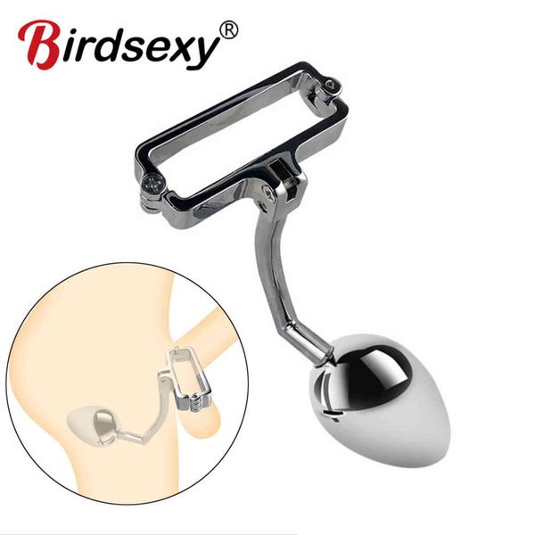 Nxy anal sexo brinquedos gay butt plug de aço inoxidável metal gancho anal com anel de pênis de bola para o dilatador masculino chastity lock galo 1123