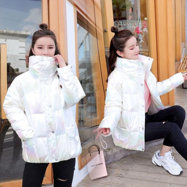 

women's down & parkas women 2021 winter fashion jacket female glossy cotton jackets stand collar parka warm padded outwear a459, Black