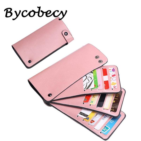 

card holders bycobecy purse cardholder wallet for women rfid multi-card slot credit case security ultra-thin business pu leather bag, Brown;gray