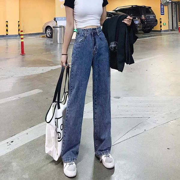 

women's jeans high waisted women spring 2021 loose tight fitting waist leggings feet thin nine points harem pants ins net red trend, Blue