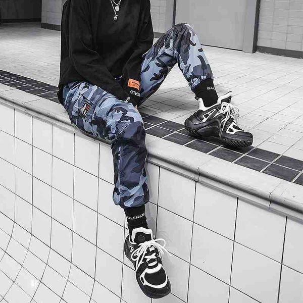 

men's pants pant autumn men streetwear camouflage multi-pocket joggers hip hop casual sweat pb6a, Black