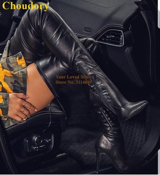 

choudory slim fit black thigh high boots pointed toe thin heel dress fall winter ooutdoor shoes plus size46 dropship