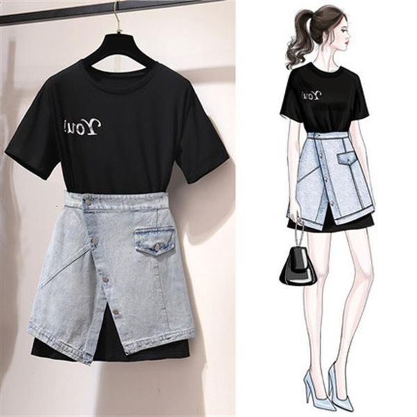 

two piece dress ichoix 2 piece of korean dress women's summer girl 2 clothing denim casual set 2 outfits elor, White