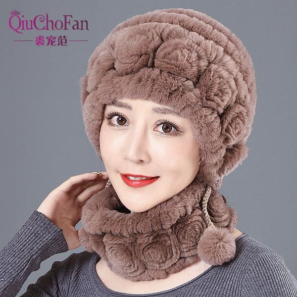 

hats, scarves & gloves sets style lady knit fur hats muffler 2 pieces women warm rex hat scarf winter natural cap, Blue;gray