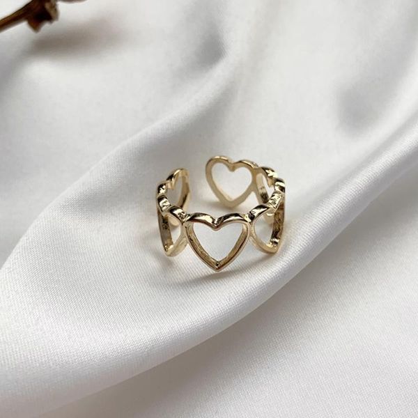 

cluster rings fashion simple hollow out heart-shaped opening ring creative elegant women's wedding party jewelry romantic valentine&#03, Golden;silver
