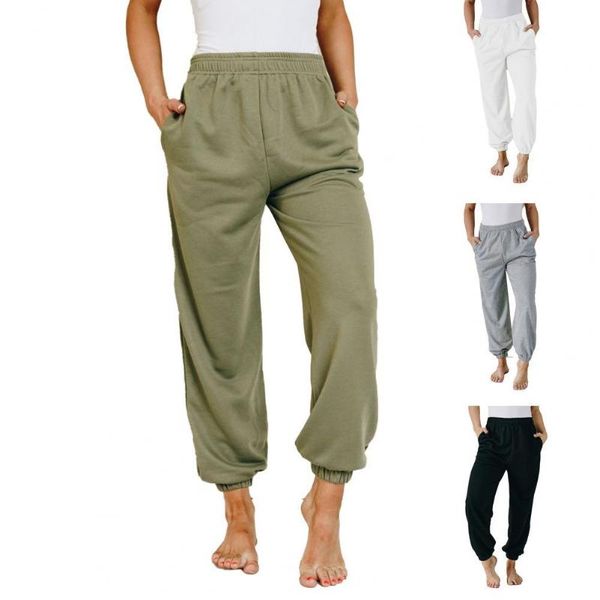 

women's pants & capris women summer solid color pockets high waist ankle tied trousers for sports casual elegant fashion chic woman, Black;white