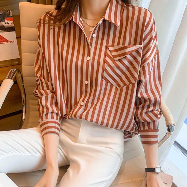 

women shirts spring striped long sleeve patchwork loose blouses female korean style blusas for women plus size 210604, White
