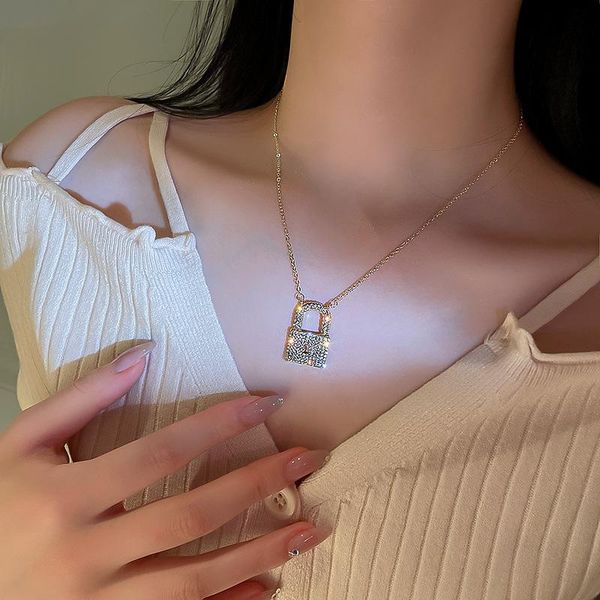 

pendant necklaces minar delicate full rhinestones lock for women gold color thin chain chokers necklace temperament jewellery, Silver