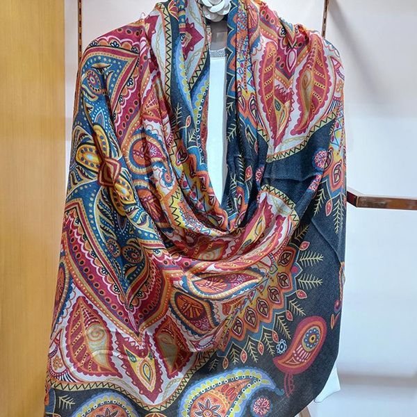 

scarves soft cashmere ring scarf women autumn winter all-match warm cashew retro folk style big shawl 100% pas, Blue;gray